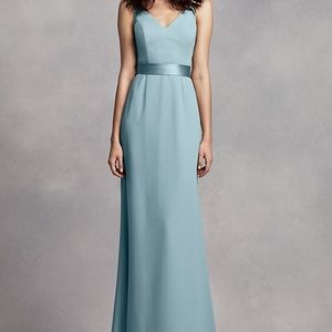 Long V Neck Gown w/ Open Back White By Vera Wang